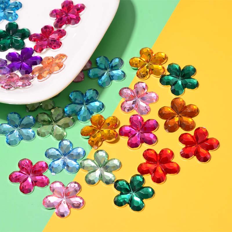 flower shape acrylic rhinestone beads for children toy decoration five-petaled flower shape plastic diamond for chidren DIY