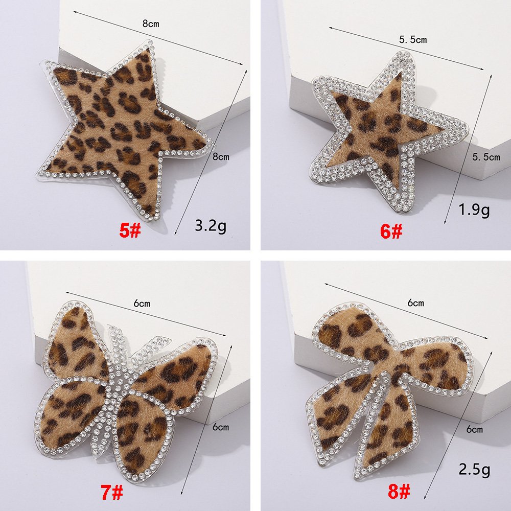 hot sale heart star bow design leopard fabric iron on rhinestone patches applique for shoes clothes cap