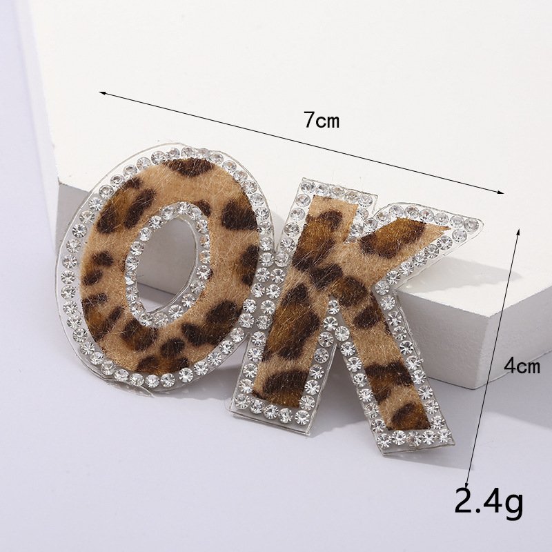 hot sale heart star bow design leopard fabric iron on rhinestone patches applique for shoes clothes cap