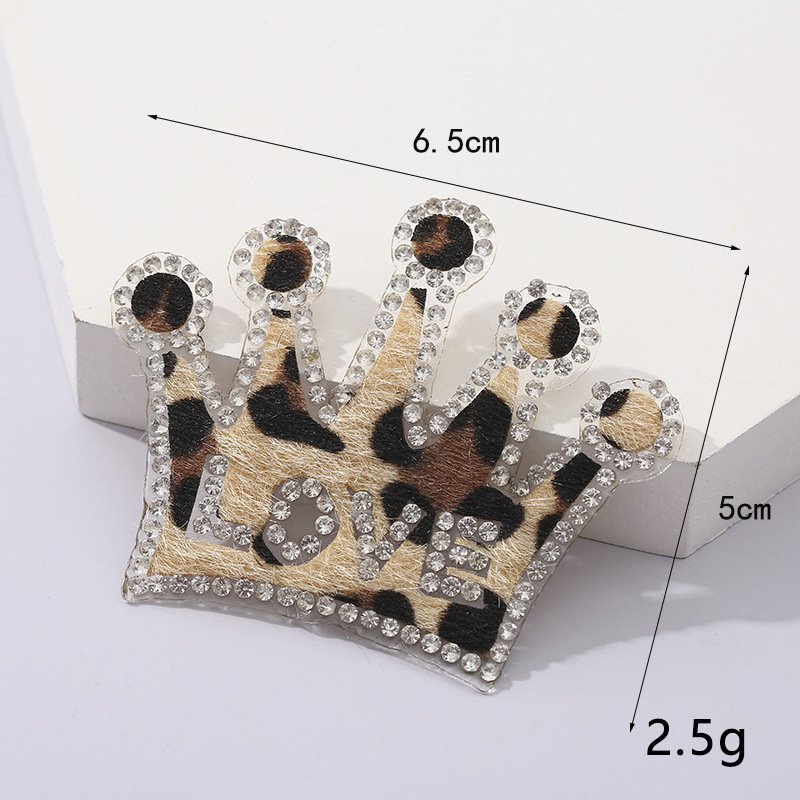 hot sale heart star bow design leopard fabric iron on rhinestone patches applique for shoes clothes cap