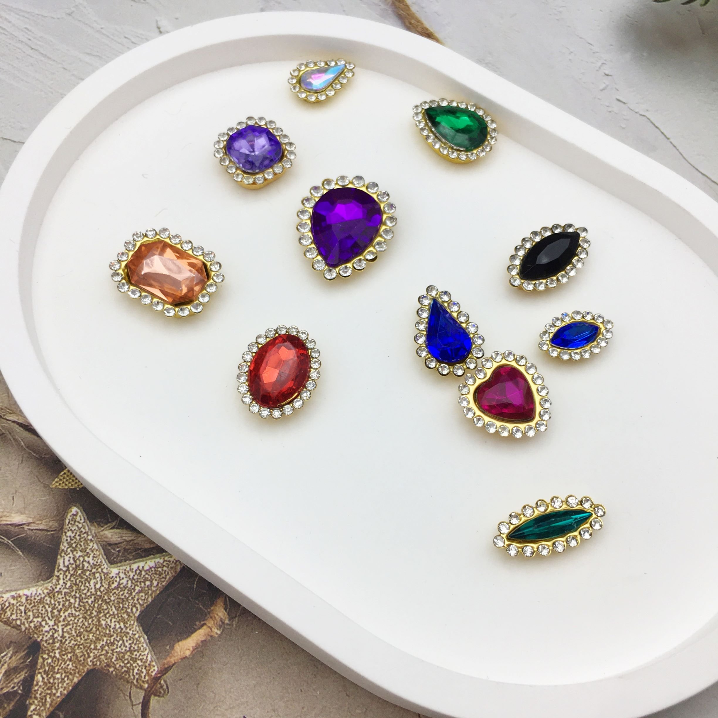 SINRONG irregular shaped rhinestones Double layered crystal claw drill Flat back suit glass horse eye shaped rhinestone