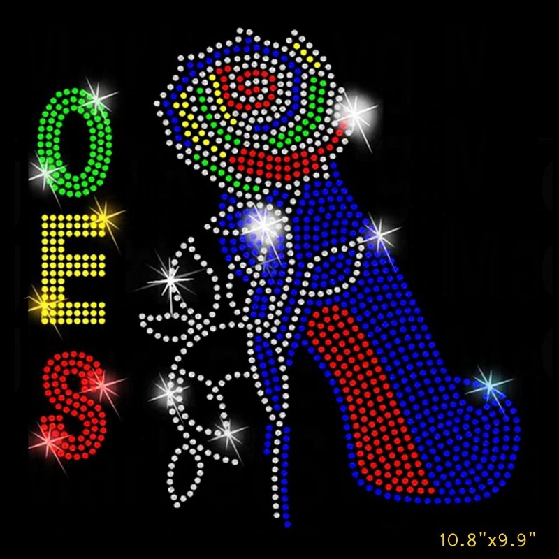 NEW Latest Rhinestone Oes Rhinestones Transfer Iron on Patch Motif Bling Design Hot Fix for Lady(only Transfer)