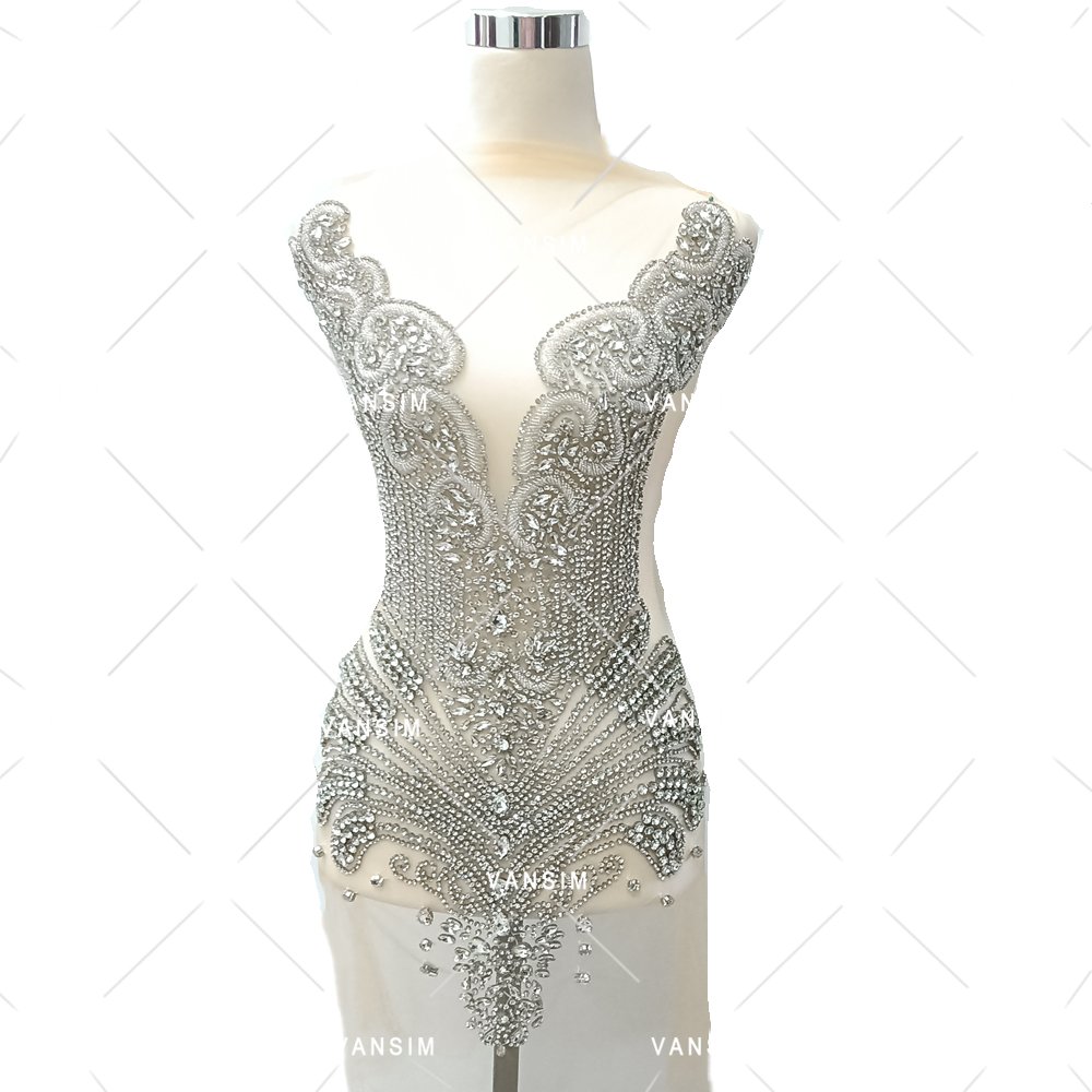 bling shiny silver gold pink rhinestone bodice dress applique for wedding party fashion show carnival costume dancing dress