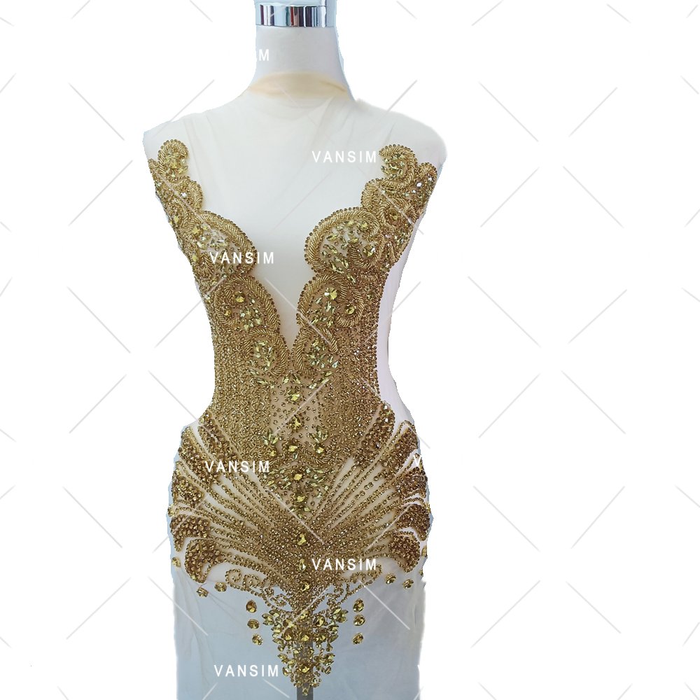 bling shiny silver gold pink rhinestone bodice dress applique for wedding party fashion show carnival costume dancing dress