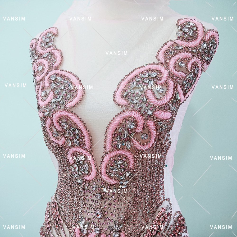 bling shiny silver gold pink rhinestone bodice dress applique for wedding party fashion show carnival costume dancing dress