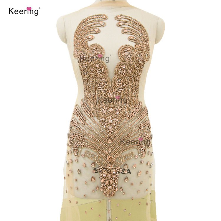 WDP-245 Keering Store 2022 New Arrival Sexy Lady Girl Prom Dress Gold Diamond Rhinestone Applique Bridal For Gown