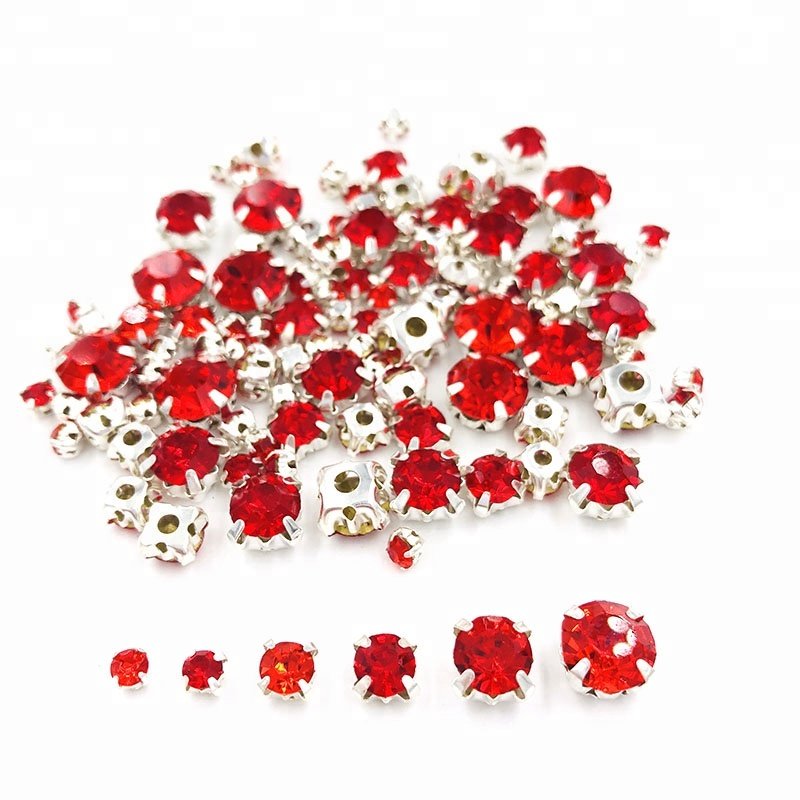 Mixed Size Round Shape Sew on Rhinestones with Silver Claw