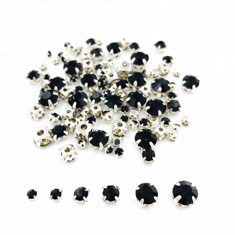 Mixed Size Round Shape Sew on Rhinestones with Silver Claw
