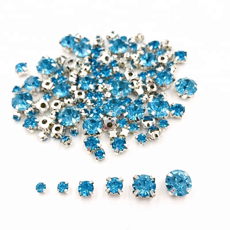Mixed Size Round Shape Sew on Rhinestones with Silver Claw