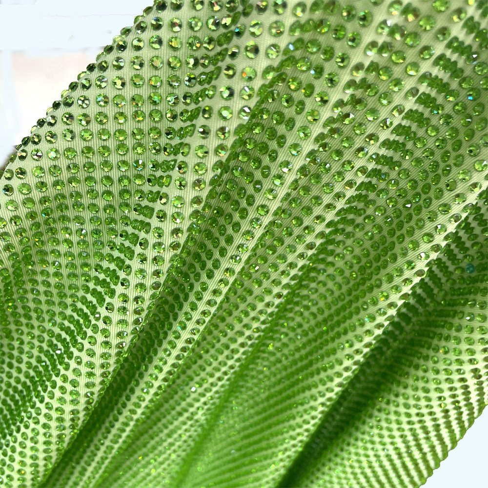 S590 High Quality Hotfix rhinestone mesh fabric Soft stretchy crystal panel fabric for dress