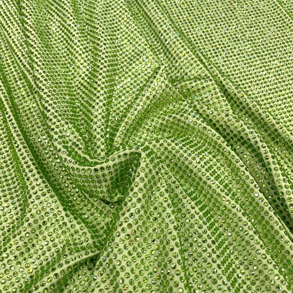 S590 High Quality Hotfix rhinestone mesh fabric Soft stretchy crystal panel fabric for dress