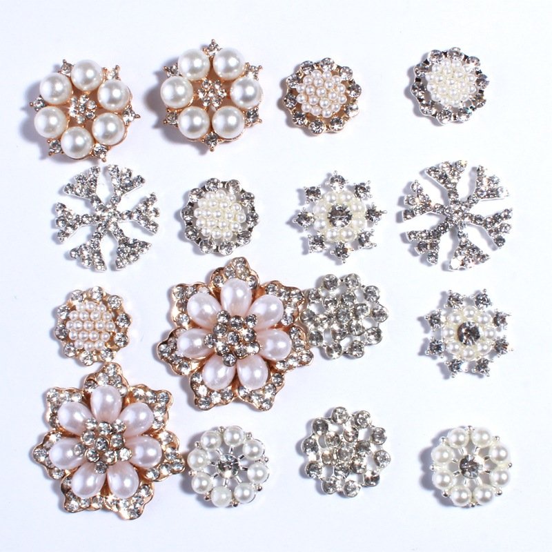 Custom various shapes pearl crystal rhinestone button flower rhinestone button Guangzhou Factory Wholesale
