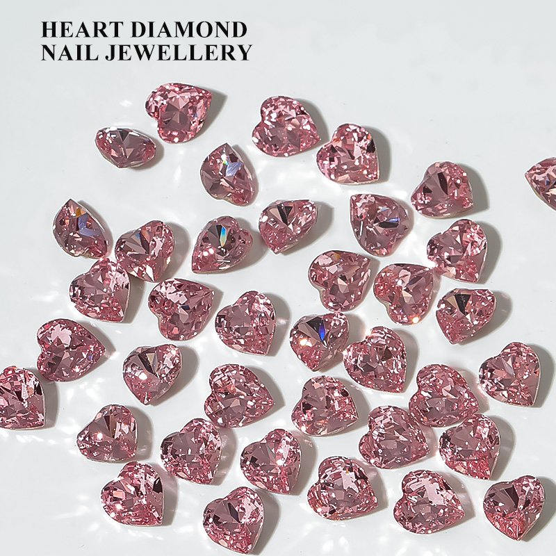 Bulk Wholesale Colorful K9 Heart Crystals Charms Rhinestone For Nails Heart Drill Super Flash Nail Ornament Tip Bottom