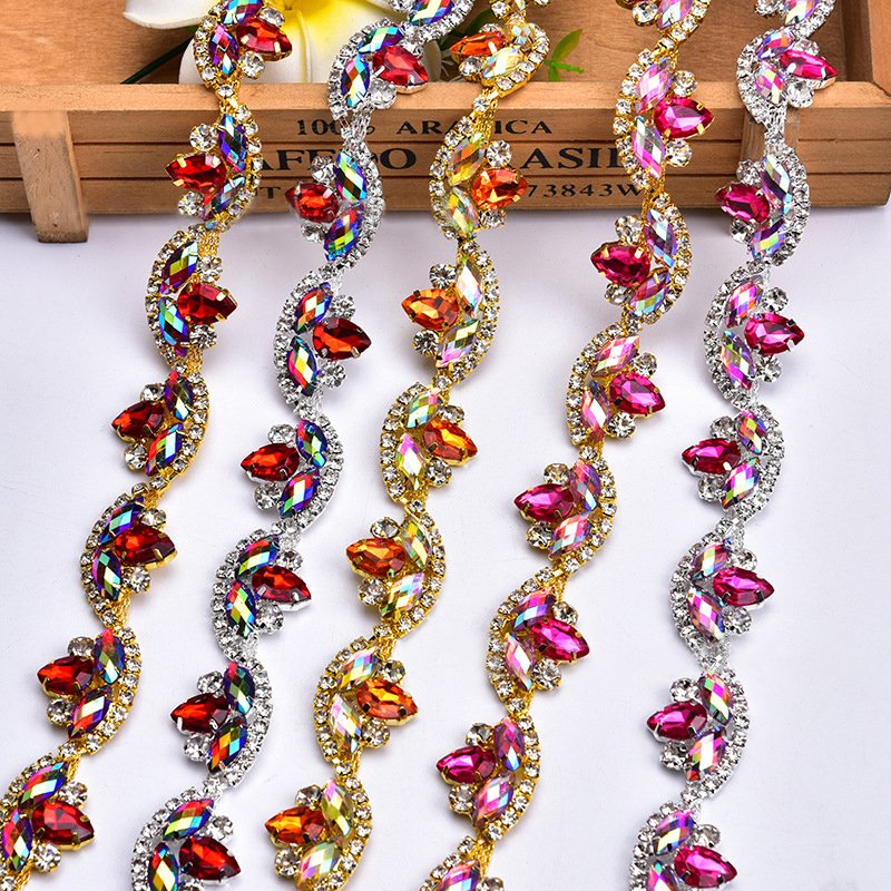 Fashion Women Fancy Claw Chain Wedding Dress Glass Crystal Rhinestone Trimming Bridal Applique Rhinestone Chain For Dress Shoes