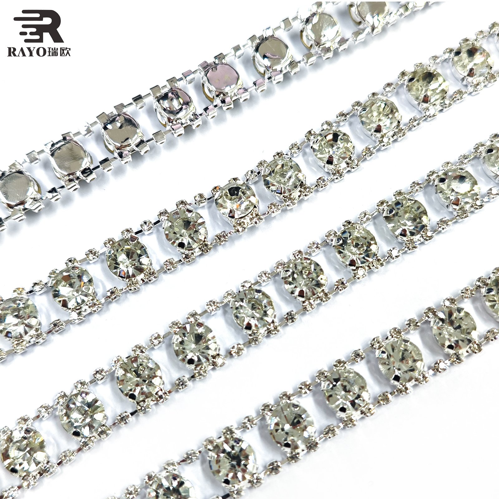 Wholesale Rhinestone Trimming Gold Crystal Chain Embroidery Neck Applique Beads Roll with Colorful Design Chains