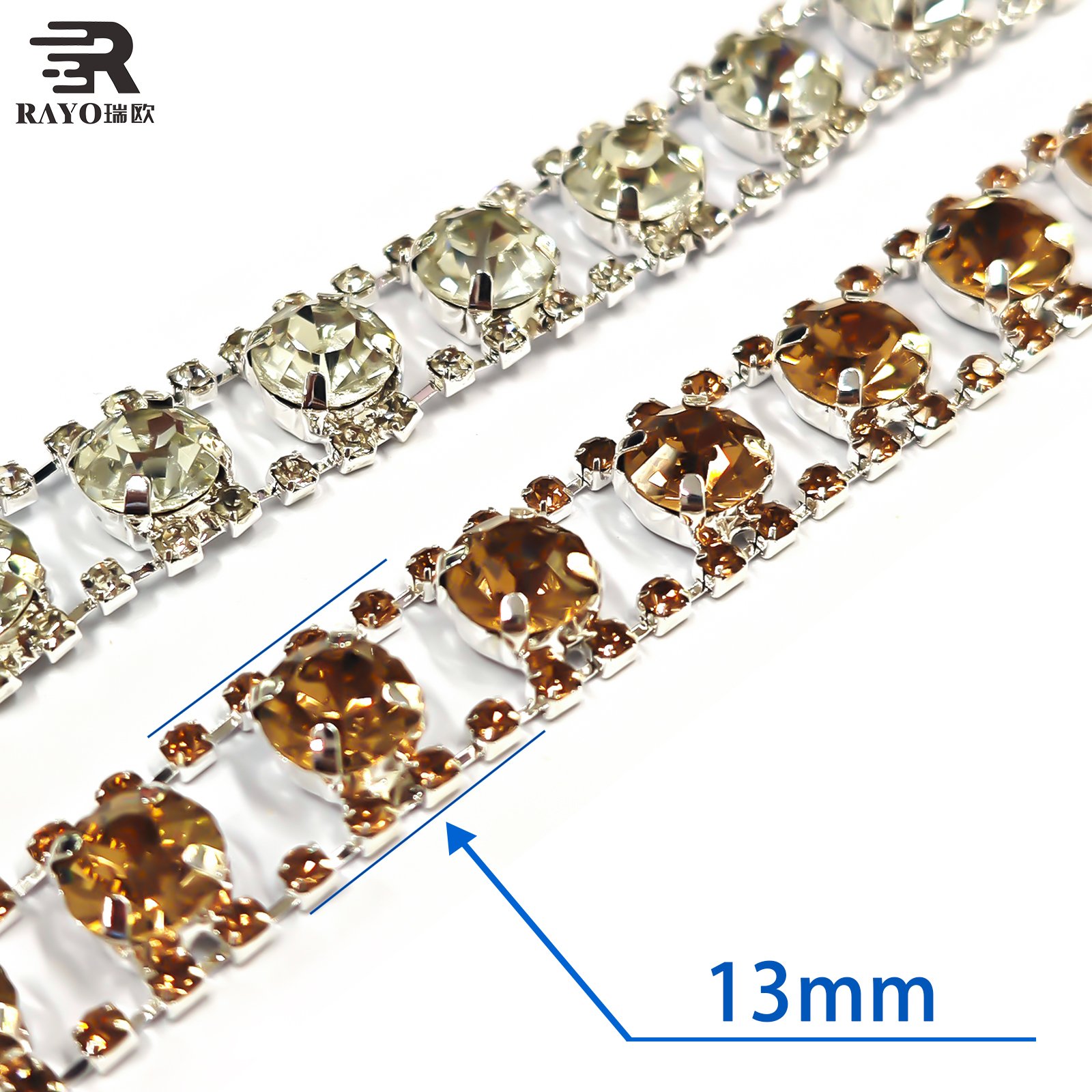 Wholesale Rhinestone Trimming Gold Crystal Chain Embroidery Neck Applique Beads Roll with Colorful Design Chains