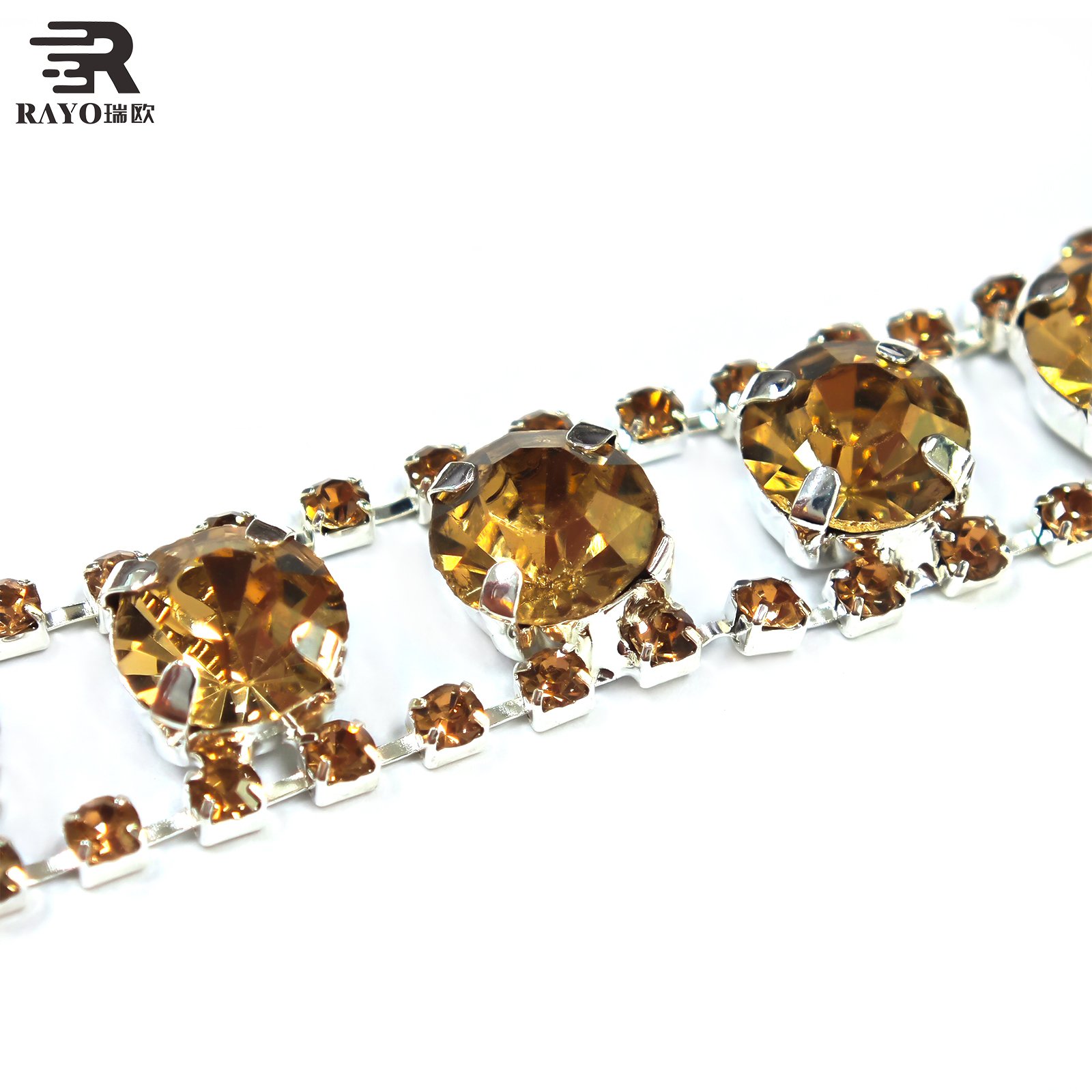 Wholesale Rhinestone Trimming Gold Crystal Chain Embroidery Neck Applique Beads Roll with Colorful Design Chains