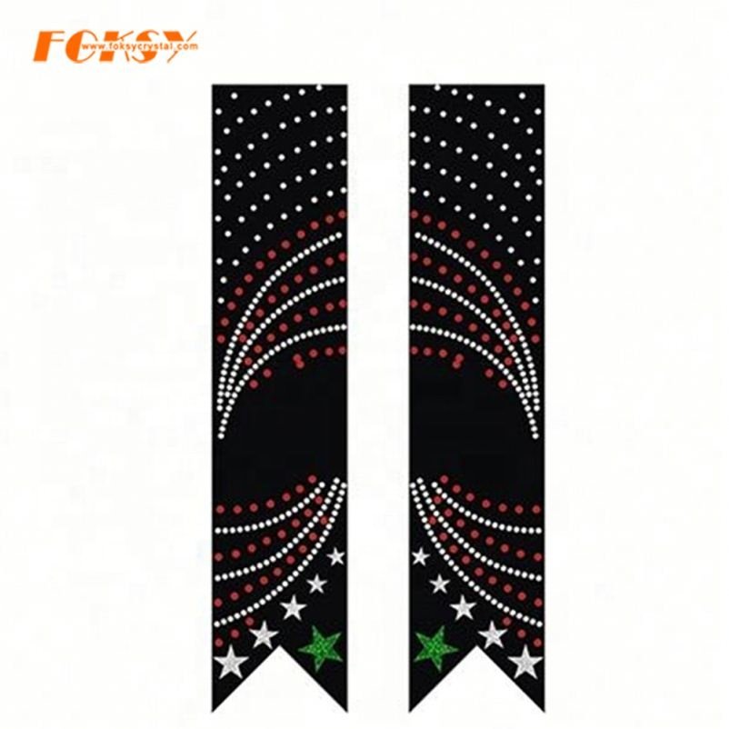 Bling Cheer bow strip Motif Hotfix glitter Rhinestone heat Transfer for accessories