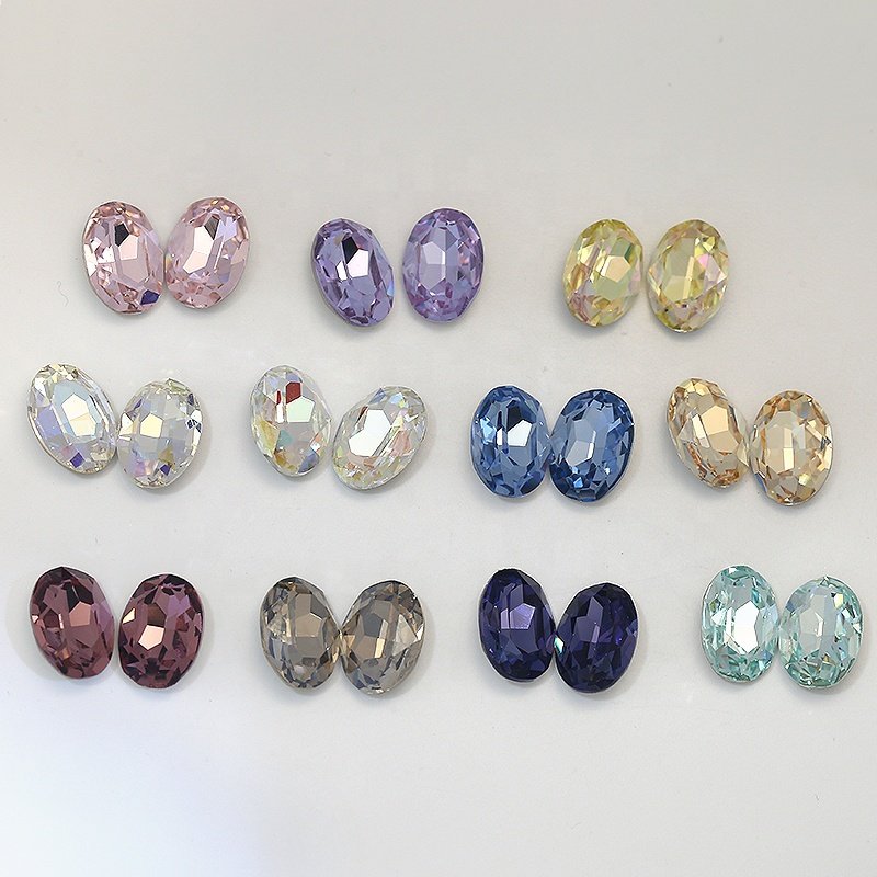 High Quality Shining Crystal Glass Rhinestones Oval Colorful For Nail Charm Manicure Decoration