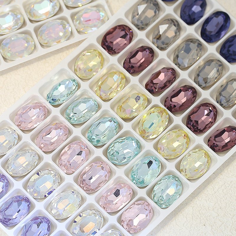 High Quality Shining Crystal Glass Rhinestones Oval Colorful For Nail Charm Manicure Decoration