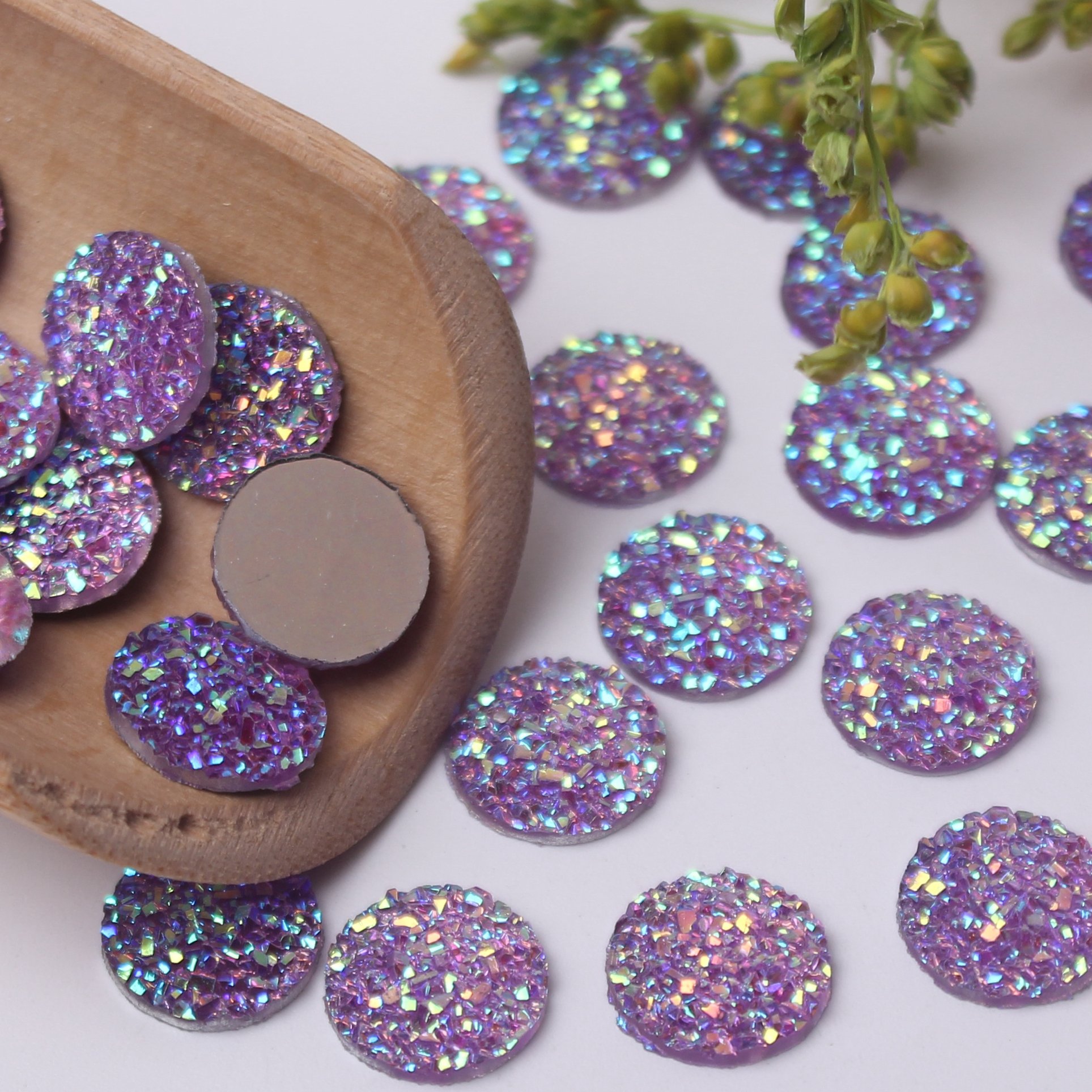 Mixed Color Ore Facets Round Rhinestones 12mm 40pcs Resin Material Flat Back For DIY Eco-friendly Decorations Accessories