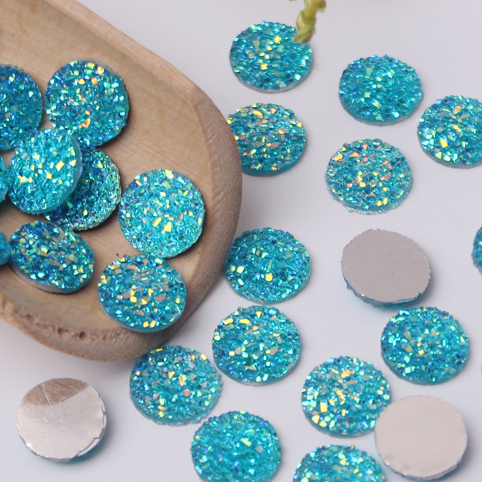 Mixed Color Ore Facets Round Rhinestones 12mm 40pcs Resin Material Flat Back For DIY Eco-friendly Decorations Accessories