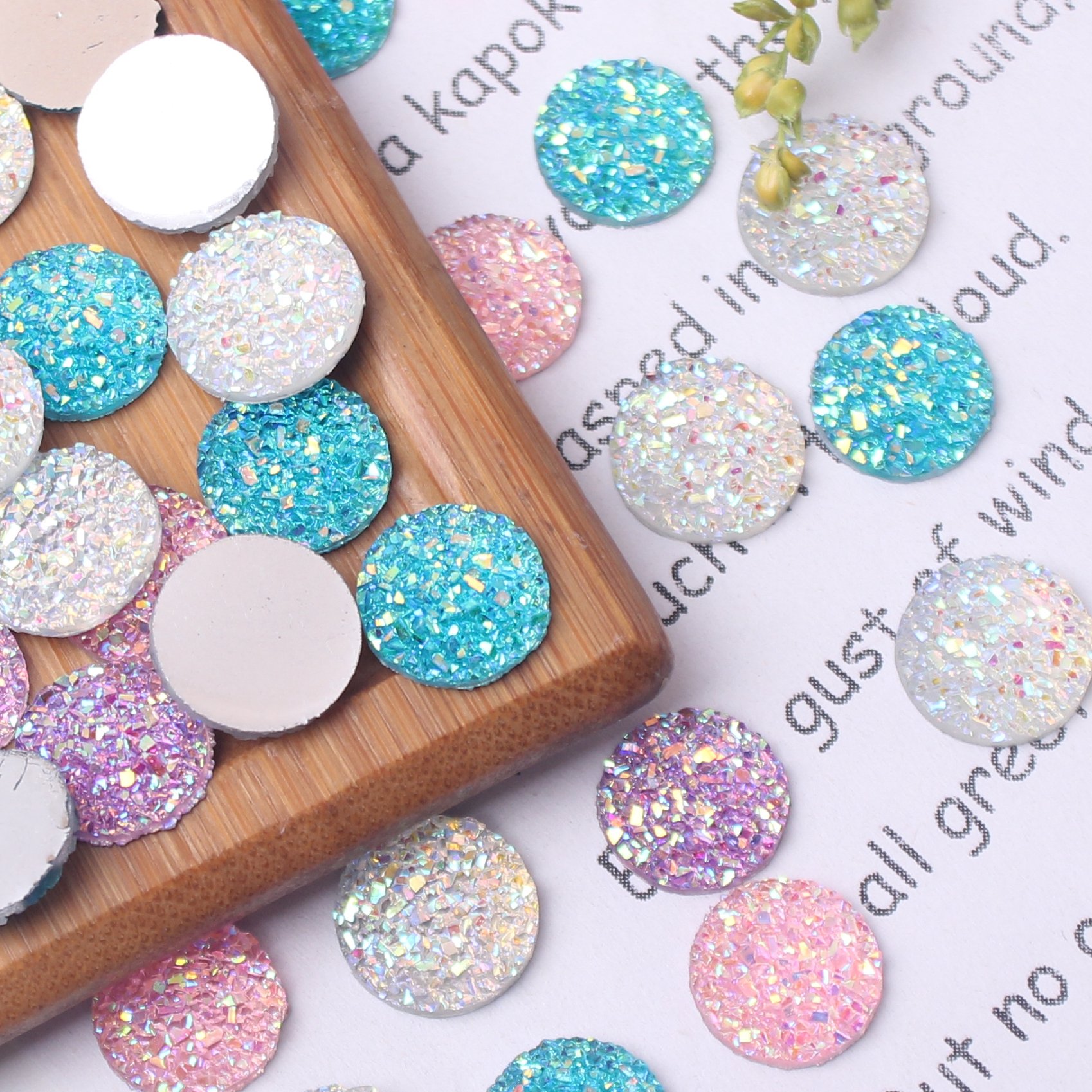 Mixed Color Ore Facets Round Rhinestones 12mm 40pcs Resin Material Flat Back For DIY Eco-friendly Decorations Accessories