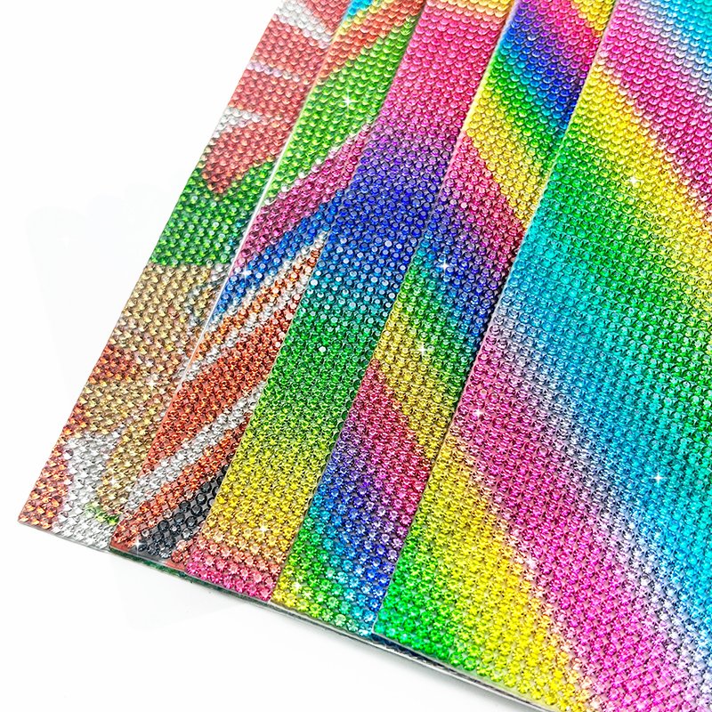 Bling Rainbow Rhinestone Sheet Self Adhesive Hotfix Rhinestone Sheet Hot Fix Glass Rhinestone Sticker Sheet