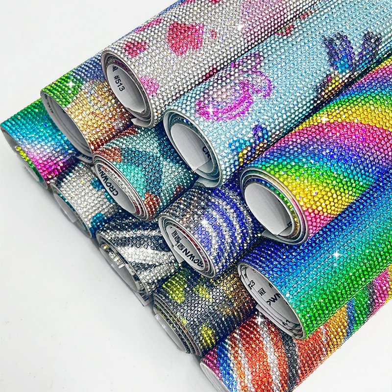 Bling Rainbow Rhinestone Sheet Self Adhesive Hotfix Rhinestone Sheet Hot Fix Glass Rhinestone Sticker Sheet