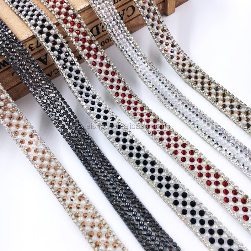 Iron On Heat Transfer Design Pearl And Rhinestone Chain Hot Fix Trim For Shoes