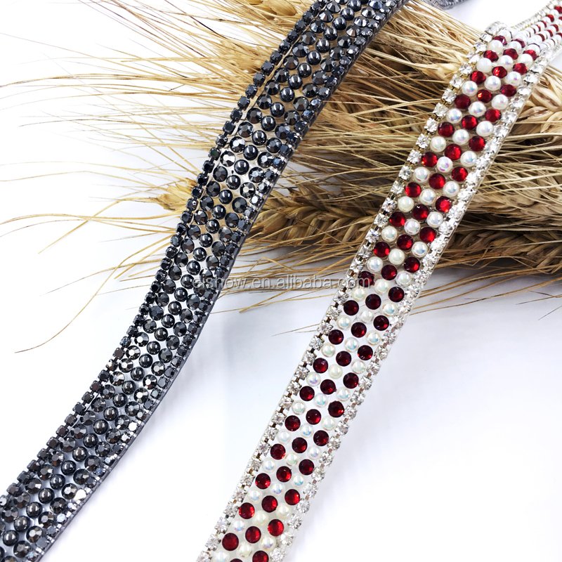 Iron On Heat Transfer Design Pearl And Rhinestone Chain Hot Fix Trim For Shoes