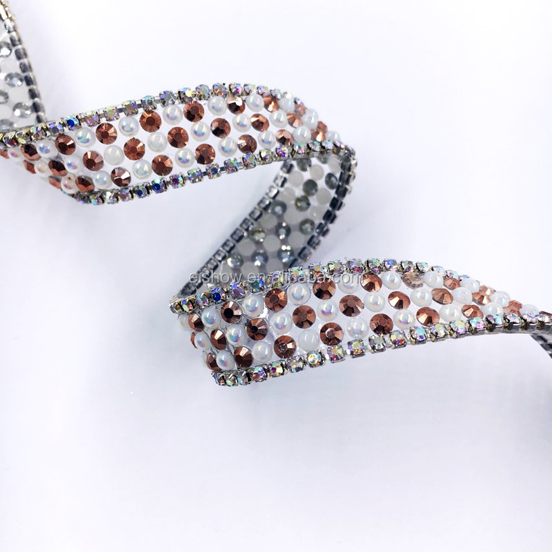 Iron On Heat Transfer Design Pearl And Rhinestone Chain Hot Fix Trim For Shoes
