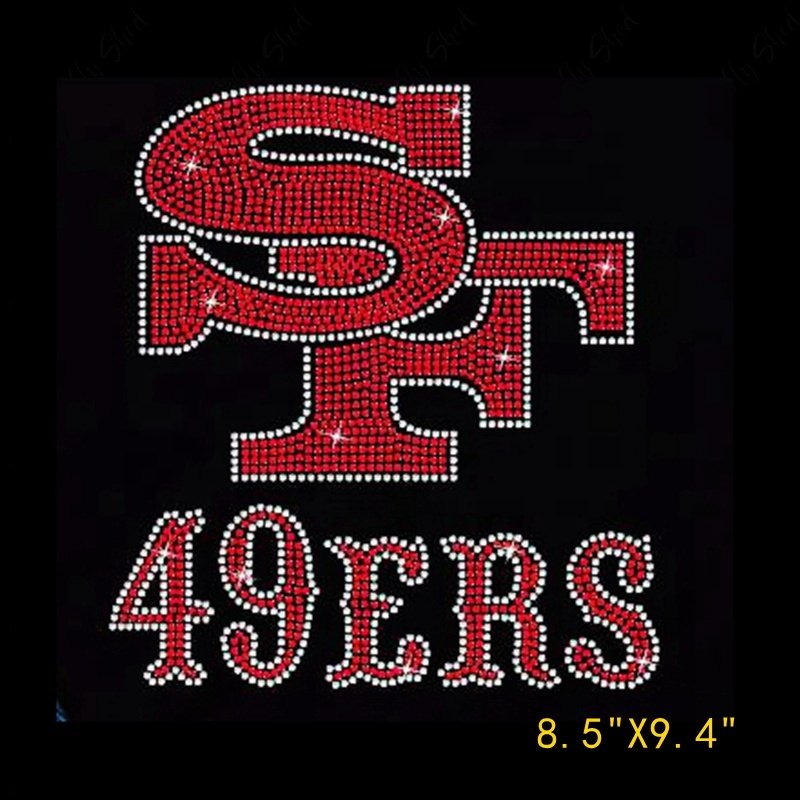 New Wholesale NFL Rhinestone Transfer Iron on Motif Transfer Bling sf 49ers Rhinestone Transfer Design Applique for Tshirts