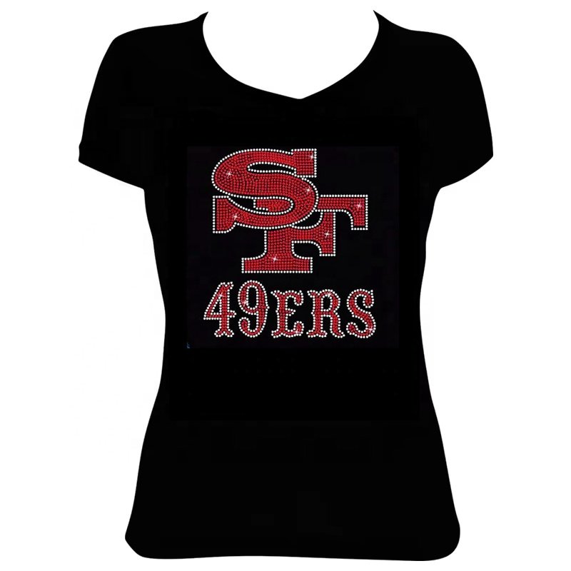 New Wholesale NFL Rhinestone Transfer Iron on Motif Transfer Bling sf 49ers Rhinestone Transfer Design Applique for Tshirts