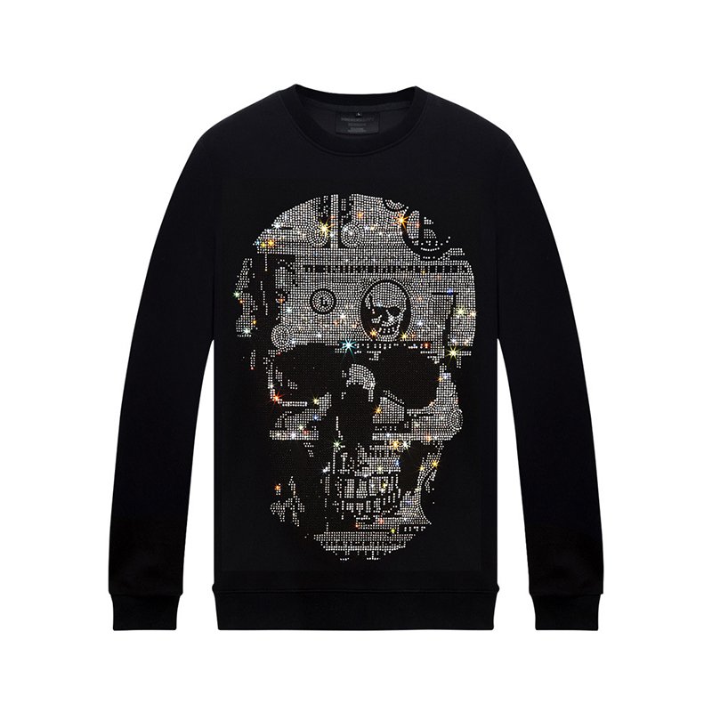 Free sample factory Large skull logo thermal transfer heat rhinestone design for hoodies