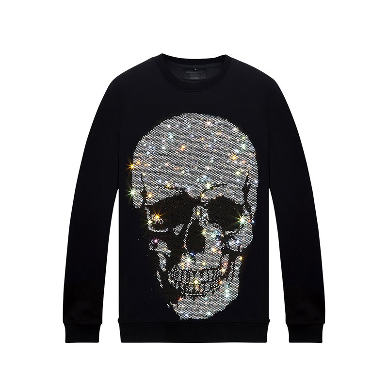 Free sample factory Large skull logo thermal transfer heat rhinestone design for hoodies