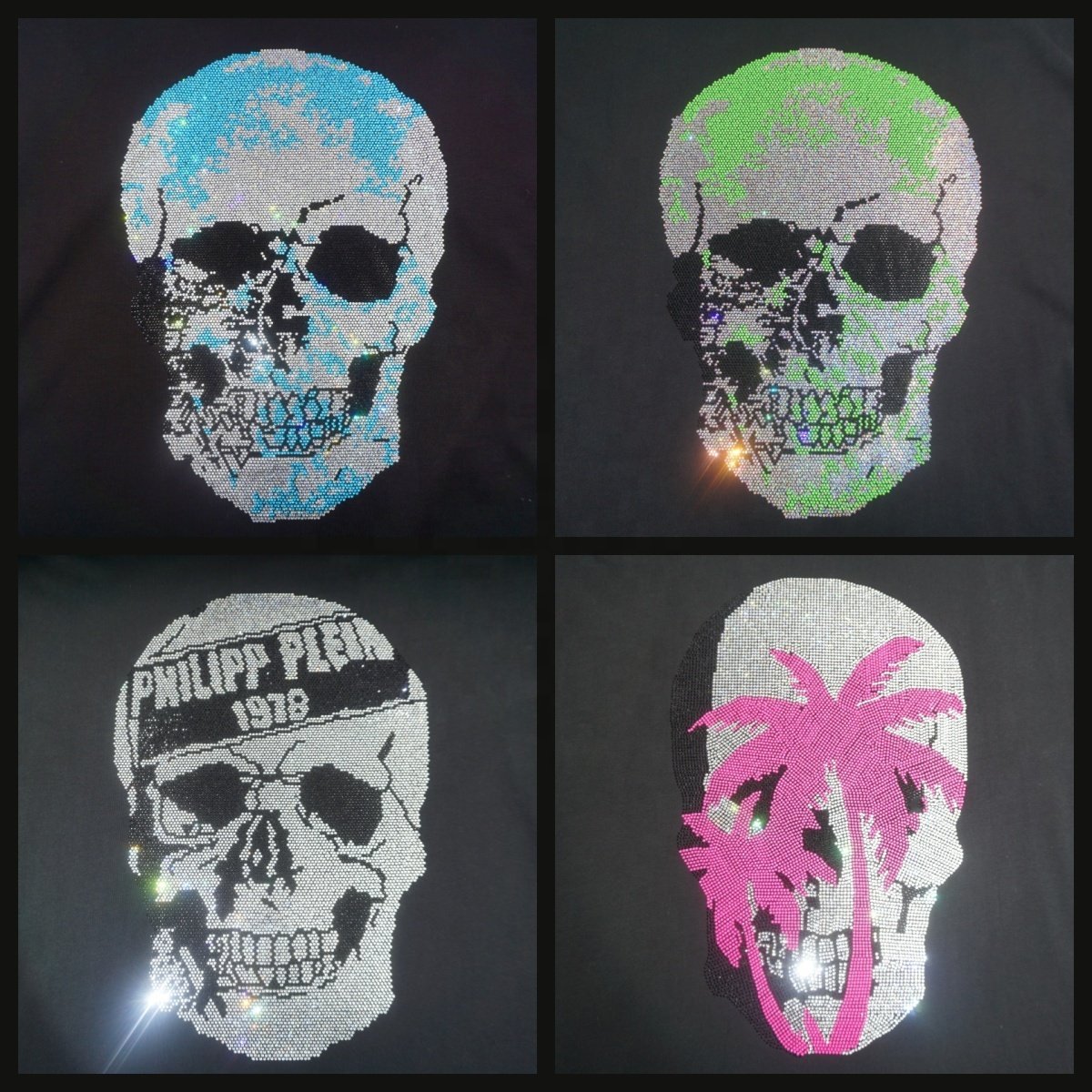 Free sample factory Large skull logo thermal transfer heat rhinestone design for hoodies