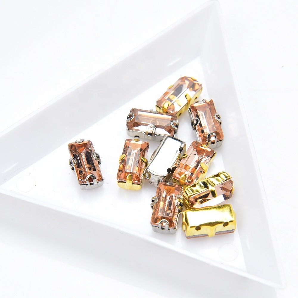 5*10mm Rectangle Rhinestones with Gold Silver Claw Setting Handmade Sew on Glass Crystal DIY Clothing Shoes Bags Accessories