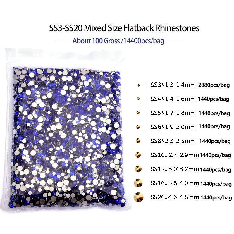 OLeeya Mix ss3-ss20 Big Package Bulk Wholesale Non Hot Fix Rhinestones Flat Back Crystal Strass Glitters Stone for Nail Garment