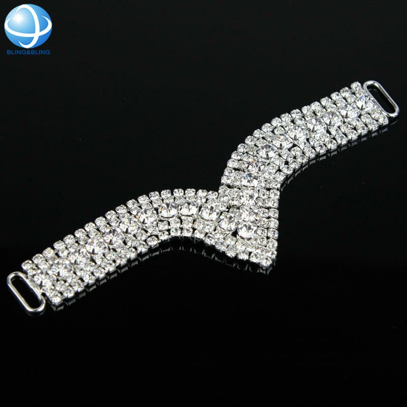 Eco Friendly Shiny Rhinestone Chain For Bodybuilding Competition Suit Silver Bikini Hip Connectors
