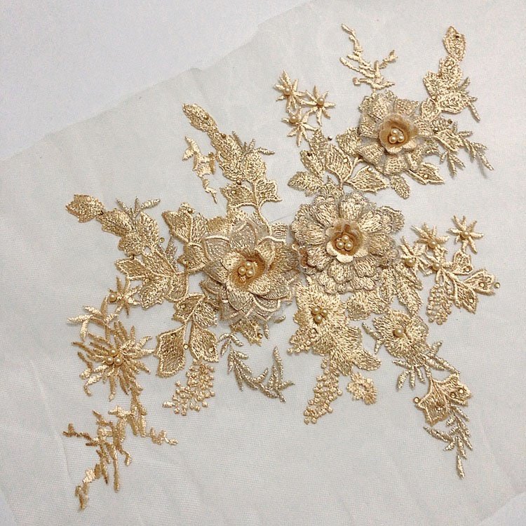 Coloful rhinestone beaded lace applique 3d flower fabric for children dresses LT20413