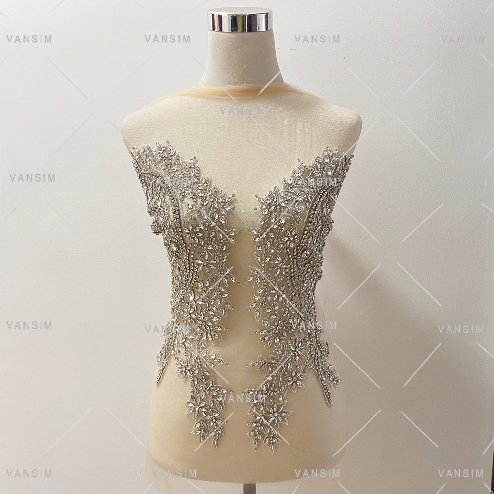 bling shiny rhinestone crystal bodice applique beaded stone patch front top for wedding bridal evening dress party dress