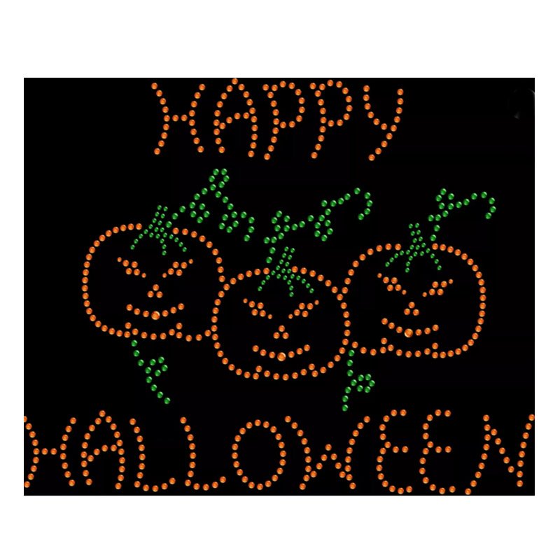Rhinestone Hot Fix Iron On Patch Trick Or Treat Halloween Pumpkin Bling Transfer