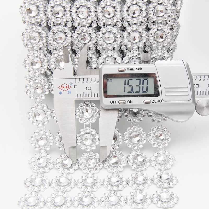 Garment Accessories 1 Roll 6 Row Silver Sunflower Rhinestone Crystal Pp Flower Mesh Wrap Ribbon For Clothing Accessories