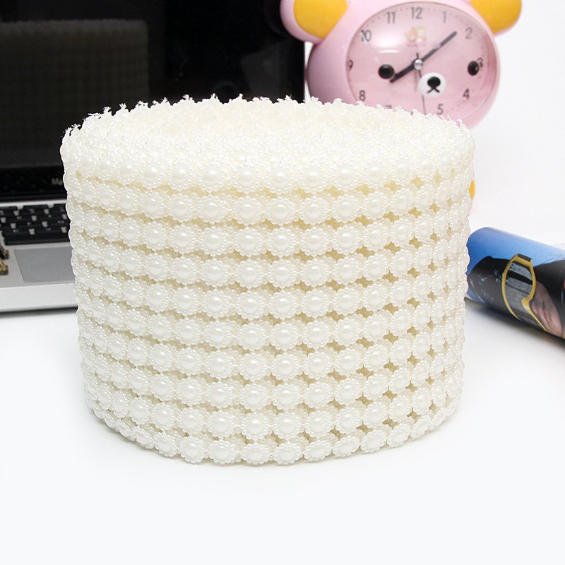New 10 Rows Plastic Pearl Trim Mesh Rhinestone Ribbon For Wedding Home Textile Decoration Clothing Accessories