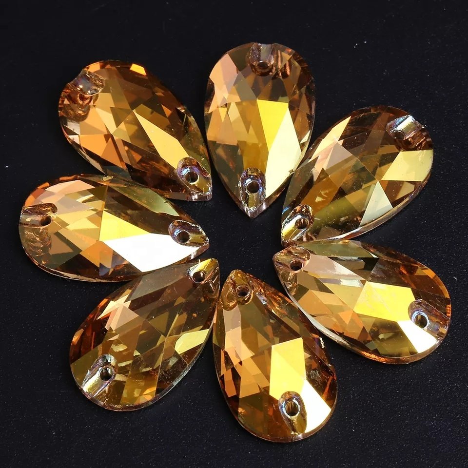 Hot Sell High Quality K9 Glass Crystal AB Glass Teardrop Sew On Rhinestones Flatback Sew On Stones for Gym Outfit
