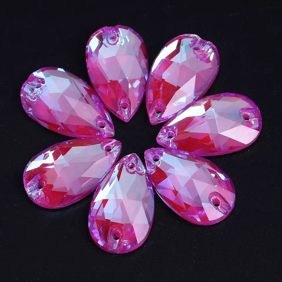 Hot Sell High Quality K9 Glass Crystal AB Glass Teardrop Sew On Rhinestones Flatback Sew On Stones for Gym Outfit