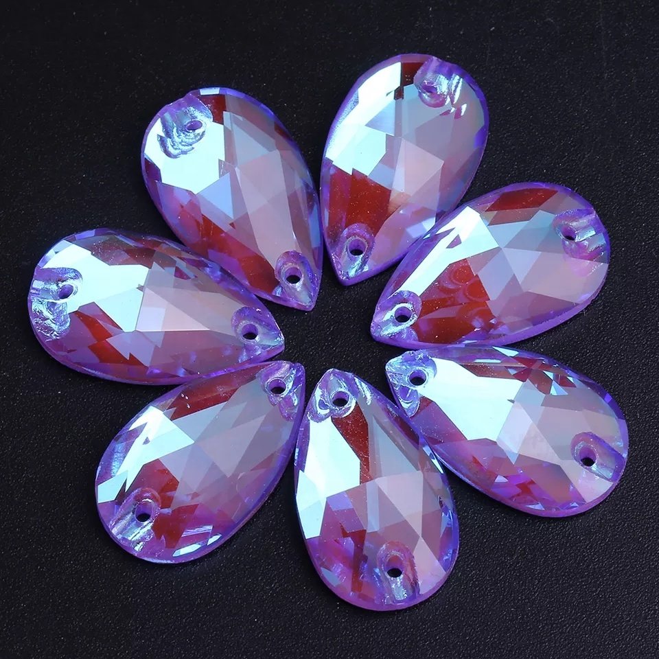 Hot Sell High Quality K9 Glass Crystal AB Glass Teardrop Sew On Rhinestones Flatback Sew On Stones for Gym Outfit