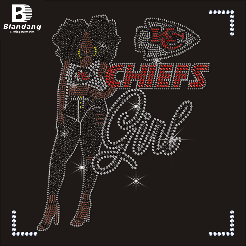 Kansas City Chiefs Skull Rhinestone Iron on Transfer Lip Hot Fix Designs NFL Team Logo Strass Motif
