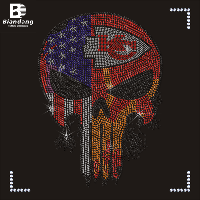Kansas City Chiefs Skull Rhinestone Iron on Transfer Lip Hot Fix Designs NFL Team Logo Strass Motif